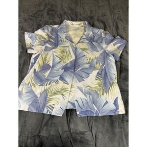 Tommy Bahama Silk‎ Tropical Leaves Button Up Shirt Mens XL (16) Aloha Camp